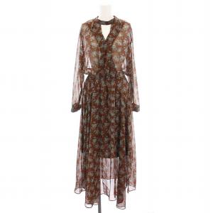 シアー ワンピース ロング 花柄 長袖 ブラウン /YM BM