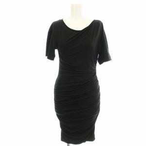 ウール ナイロン ギャザーワンピース RW122W F2DR04W6U 半袖 ひざ丈 タイト XS 黒