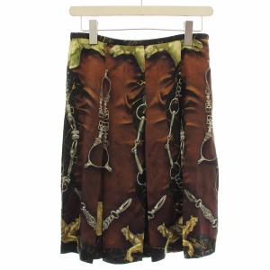 シルク スカート プリント 34 ブラウン