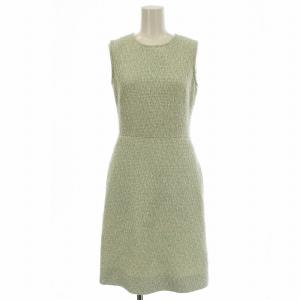 ツイード ノースリーブ ワンピース EB3V20E ひざ丈 38 ミントグリーン 白 /G BM