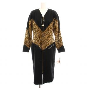 ワンピース ロング ヒョウ柄 レオパード柄 ジップアップ スタッズ 長袖 11B2 黒 茶 770330-E90