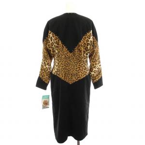 伊太利屋 ワンピース ロング ヒョウ柄 レオパード柄 ジップアップ スタッズ 長袖 11B2 黒 茶 770330-E90