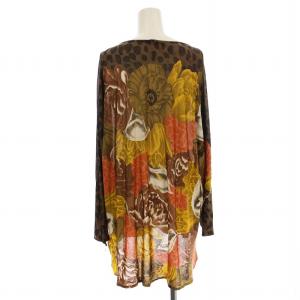 伊太利屋 カットソー 695772 長袖 花柄 F 茶 ブラウン /G MU