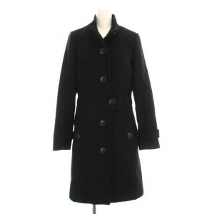 ロングコート 裏地チェック アンゴラ カシミヤ混 アウター 38 黒 FNF65-856-09 /YM