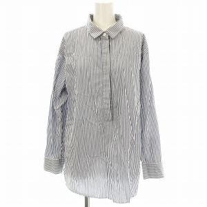 ハーフボタン シャツ NM0305 大きめサイズ ブラウス 長袖 ストライプ 48 青 ブルー /G MU