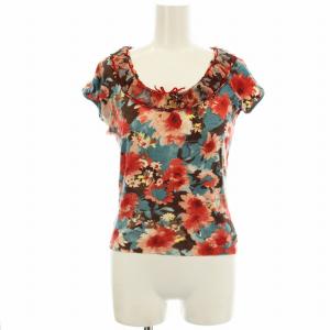 ストレッチ カットソー 半袖 花柄 Tシャツ 42 赤 ブルー /G MU