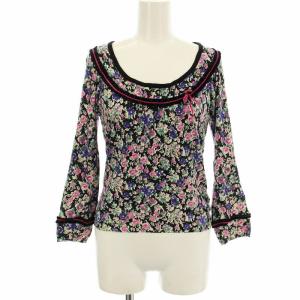 ストレッチ カットソー 七分袖 花柄 42 黒 ピンク /G MU