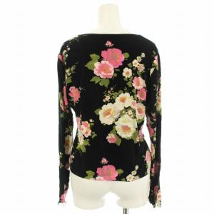 Blumarine ストレッチ カットソー Vネック 長袖 花柄 ビジュー 42 黒 ピンク /G MU