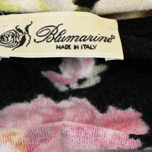 Blumarine ストレッチ カットソー Vネック 長袖 花柄 ビジュー 42 黒 ピンク /G MU