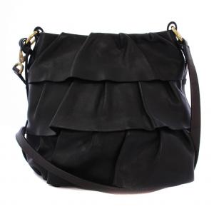 ショルダーバッグ フリル レザー 黒 /BM BM