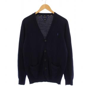 SLIM FIT ニット カーディガン 長袖 Vネック ロゴ刺繍 SP 紺 /BM BM