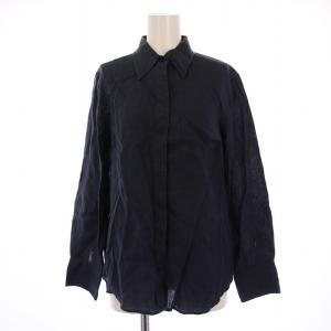 シャツ ブラウス 長袖 リネン イタリア製 38 紺 /BM BM