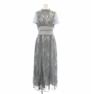 23SS 配色レースプリーツラッフルスリーブドレス ワンピース フレア ロング マキシ 半袖 総レース