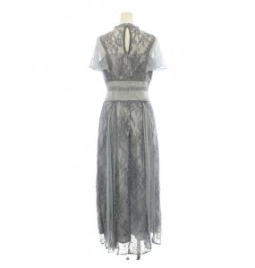 MERCURYDUO 23SS 配色レースプリーツラッフルスリーブドレス ワンピース フレア ロング マキシ 半袖 総レース