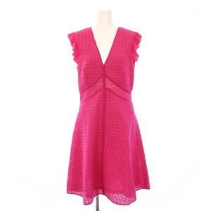 ワンピース ひざ丈 半袖 Vネック フリル I44 ピンク /BM BM