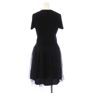 RED VALENTINO REDVALENTINO ワンピース ひざ丈 半袖 素材切替 チュール ドット柄 L 黒 /BM BM