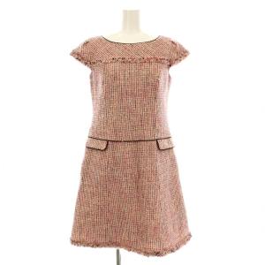 ワンピース フレア ひざ丈 半袖 ツイード ウール混 2 ピンク OPTPKW0350 /KU BM