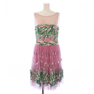 ワンピース ノースリーブ ひざ丈 花刺繍 チュール シアー シースルー IT42 ピンク /BM BM