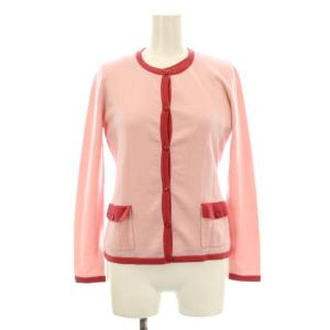 アンサンブルニット カーディガン 長袖 クルーネック インナーニット 半袖 ロゴ ウール混 38 ピンク