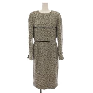 ツイード ワンピース ロング 長袖 40 白 黒 2-OK-21726 /YM MU