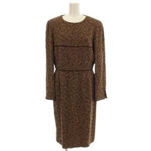 ツイード ワンピース 2-OK-21726 ひざ丈 長袖 40 茶 ブラウン /G MU