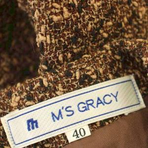 M'S GRACY ツイード ワンピース 2-OK-21726 ひざ丈 長袖 40 茶 ブラウン /G MU