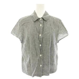 シャツ ブラウス 半袖 ギンガムチェック柄 麻 リネン 1 黒 ブラック 白 ホワイト 578-8152032