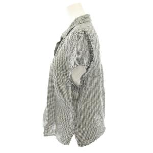 MARGARET HOWELL シャツ ブラウス 半袖 ギンガムチェック柄 麻 リネン 1 黒 ブラック 白 ホワイト 578-8152032