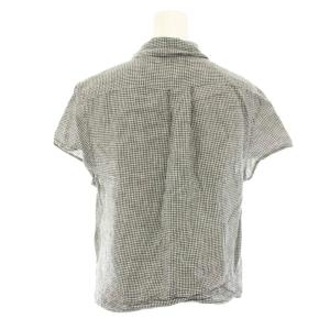 MARGARET HOWELL シャツ ブラウス 半袖 ギンガムチェック柄 麻 リネン 1 黒 ブラック 白 ホワイト 578-8152032