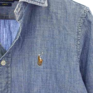 POLO RALPH LAUREN SLIM FIT ダンガリーシャツ 長袖 刺繍 4 ブルー 0200011589 /TK MU