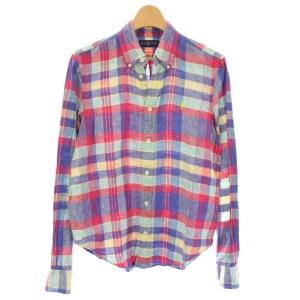 シャツ チェック 長袖 リネン100％ ボタンダウン S マルチカラー 0200011420 /TK MU
