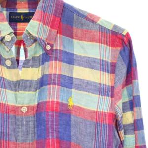 RALPH LAUREN シャツ チェック 長袖 リネン100％ ボタンダウン S マルチカラー 0200011420 /TK MU