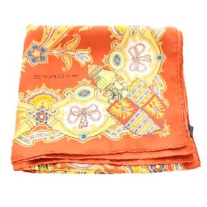 ETRO スカーフ ペイズリー柄 総柄 シルク オレンジ マルチカラー /KU BM