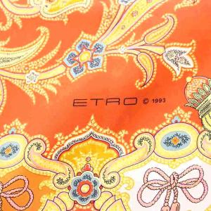 ETRO スカーフ ペイズリー柄 総柄 シルク オレンジ マルチカラー /KU BM