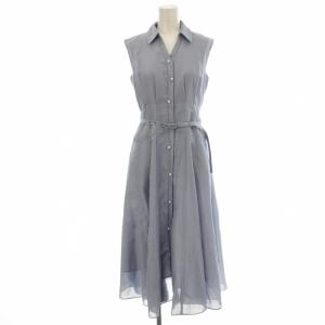 23SS 洗えるパール釦シアーシャツワンピース 23269950 ノースリーブ ロング 0 水色 ライトブルー