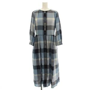 エアリーツイルシャツワンピース 55J12-769-22 ワンピース ロング チェック 36 青 ブルー