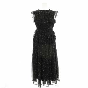 楊柳サイドリボンワンピース 017-5240651 ノースリーブ ドット 水玉 ロング PS 黒 ブラック