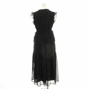 NATURAL BEAUTY BASIC 楊柳サイドリボンワンピース 017-5240651 ノースリーブ ドット 水玉 ロング PS 黒 ブラック