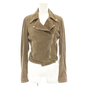 ライダースジャケット ダブル アウター スエード ラムレザー 絹 シルク 38 ベージュ CS17.972