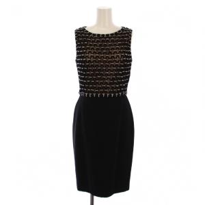 ワンピース ノースリーブ ビジュー装飾 シルク 38 ブラック