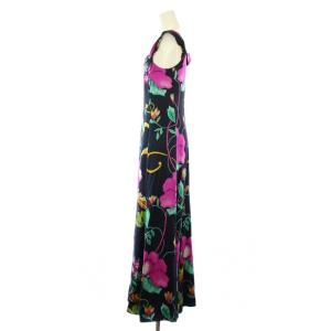 ARMANI COLLEZIONI ノースリーブワンピース ロング 花柄 シルク アシンメトリー 42 黒 /KH BM