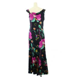 ARMANI COLLEZIONI ノースリーブワンピース ロング 花柄 シルク アシンメトリー 42 黒 /KH BM