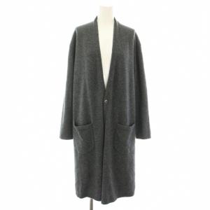 ロングニットカーディガン Vネック 長袖 ロゴ刺繍 アンゴラ混 グレー 700064-575 /YT BM