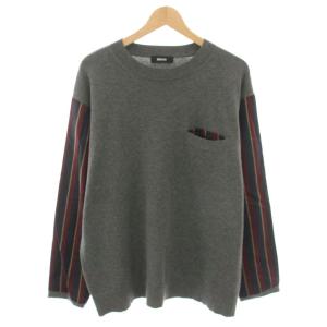 ニット セーター クルーネック 長袖 袖ストライプ M グレー CZ24KN958 /YT BM