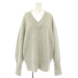 7ゲージVネックプルオーバーニット セーター 長袖 サムホール 指穴 グレー 13-15-0060-048