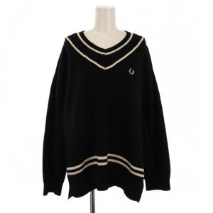 ニット セーター 長袖 Vネック ロゴ刺繍 ウール UK10 ブラック FZ7205 /BM BM