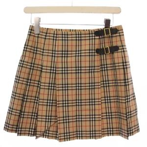 ヴィンテージ フレアスカート ミニ丈 ノバチェック ベルト ウール 38 ベージュ FX569-202