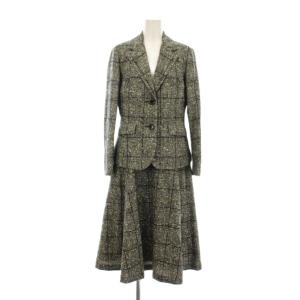 スーツ セットアップ 上下 テーラードジャケット フレアスカート ミモレ ロング チェック柄 ウール アルパカ混