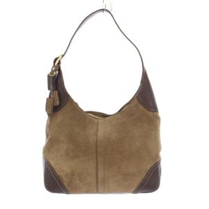 ワンショルダーバッグ スエード レザー ロゴチャーム バイカラー 茶 ブラウン F10281 /BB MU