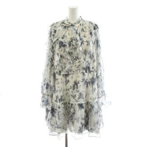 プリントフリルミニワンピース ミニ丈 長袖 花柄 1 白 ホワイト 紺 ネイビー SWFO245053